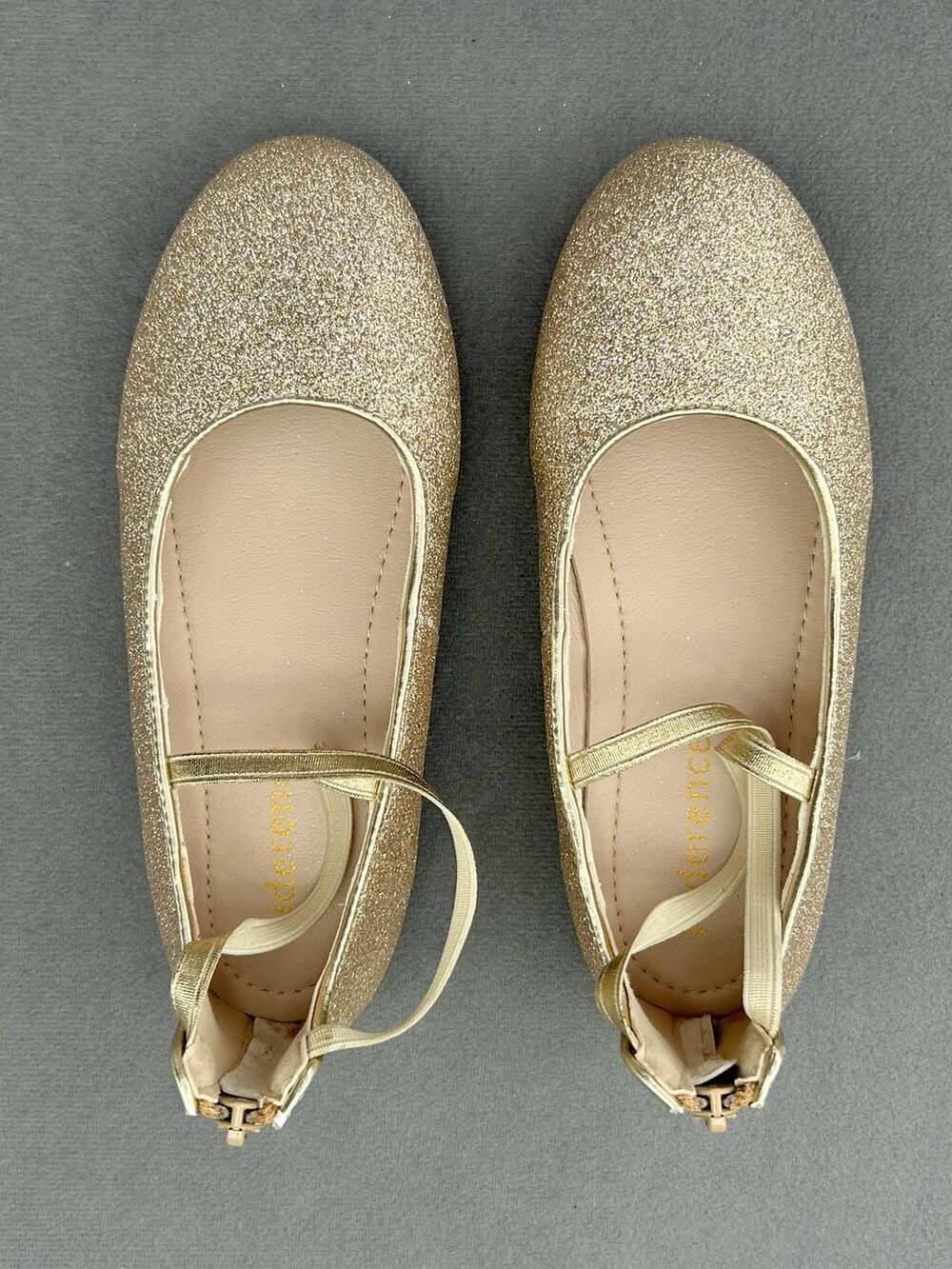 Kiderence Girls Gold Glitter Ballet Flats with Back Zipper
